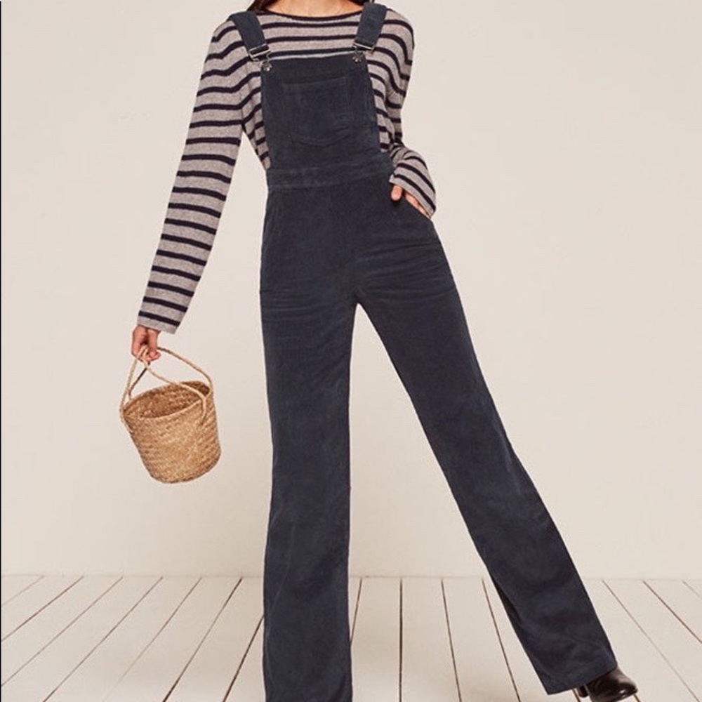 Reformation Navy Corduroy Overalls